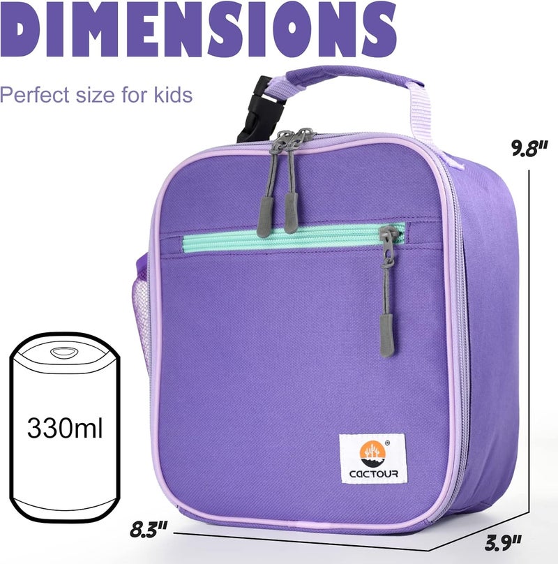 CaCTOUR Lunch Box Kids,Premium Insulated Lunch Bag for Girls Boys Teen Women,Soft Bag Mini Cooler Back to School Thermal Reusable Lunch Bag for Work School Picnic (Purple) - Image 3